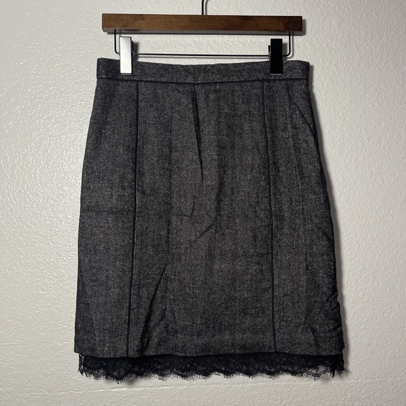 Rebecca Taylor Lace Trim Tweed Pencil Skirt in Wool & Linen Blend Women's 8 - Picture 1 of 4